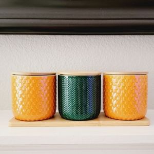 3 Piece Ceramic & Bamboo Jars